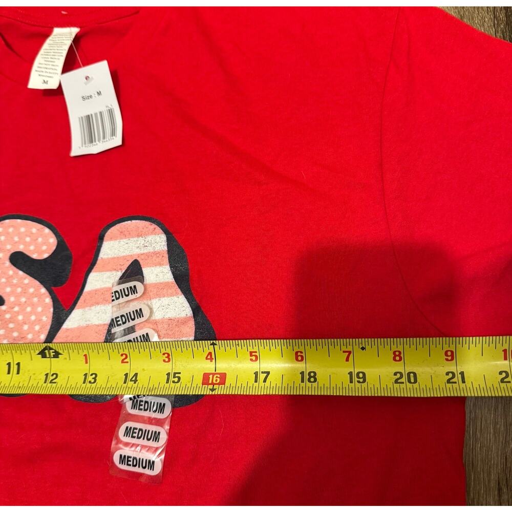 Women's Red Oversized Short Sleeve Graphic USA Patriotic T-Shirt Size Medium - Picture 2 of 6